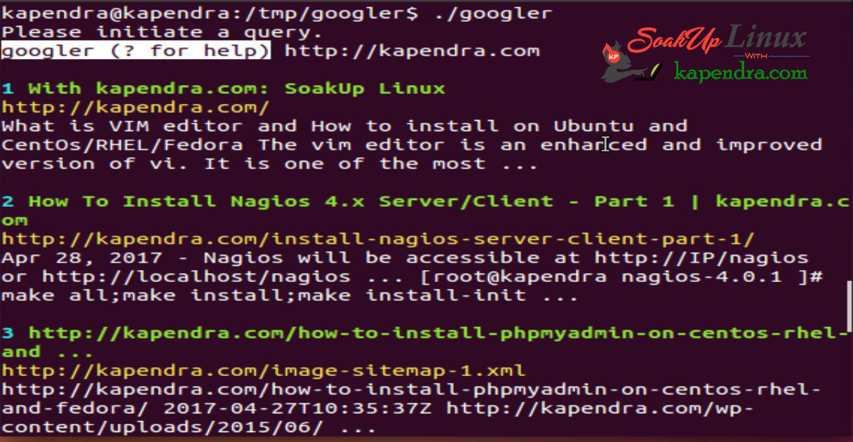 How To Search On Linux Terminal From Google : Googler